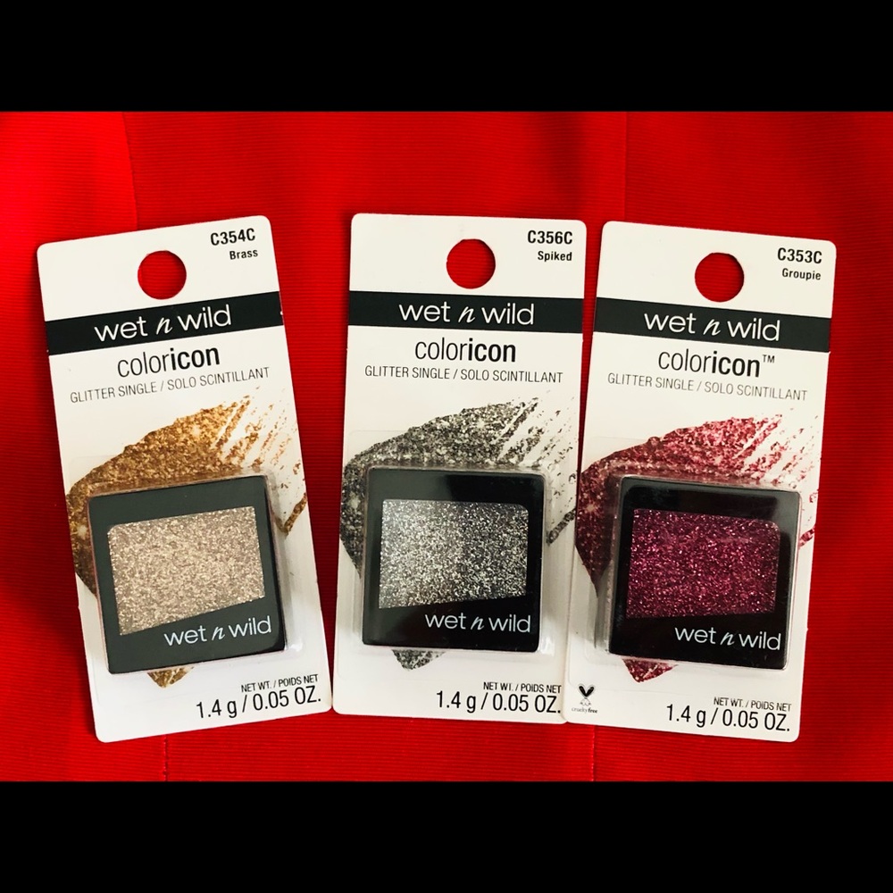 WETnWILD Coloricon Glitter Eye Shadow Brass Gold Spiked Silver Burgundy Lot of 3